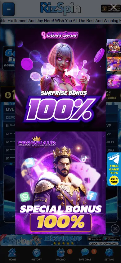 Rizspin Casino home page on a mobile browser